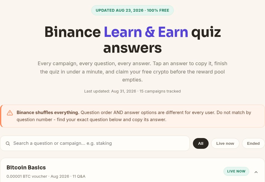 Learn and Earn answers page preview