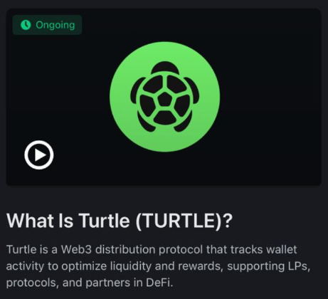 Binance Learn and Earn Turtle campaign page with Ongoing badge and What Is Turtle TURTLE title